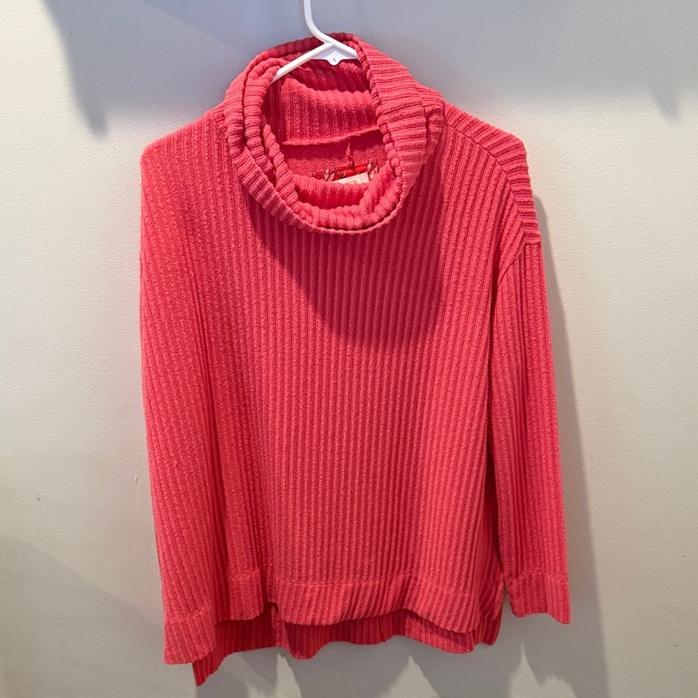 Anthropologie Maeve Oversized Bright Coral Cowl Neck Sweater